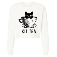 Kit Tea Funny Cat Lover Cropped Pullover Crew