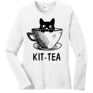 Kit Tea Funny Cat Lover Ladies Long Sleeve Shirt