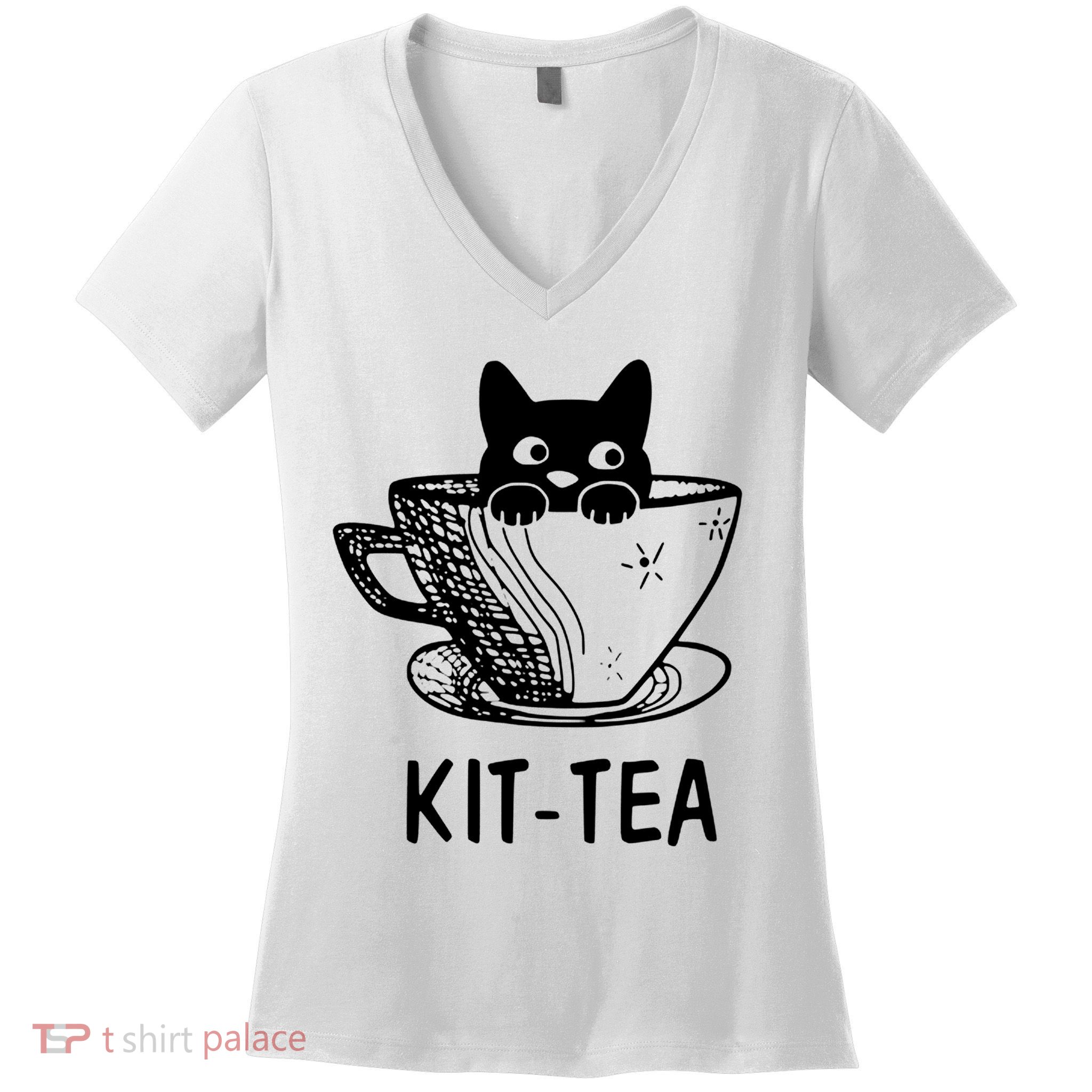 Kit Tea Funny Cat Lover Women's V-Neck T-Shirt