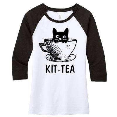 Kit Tea Funny Cat Lover Women's Tri-Blend 3/4-Sleeve Raglan Shirt