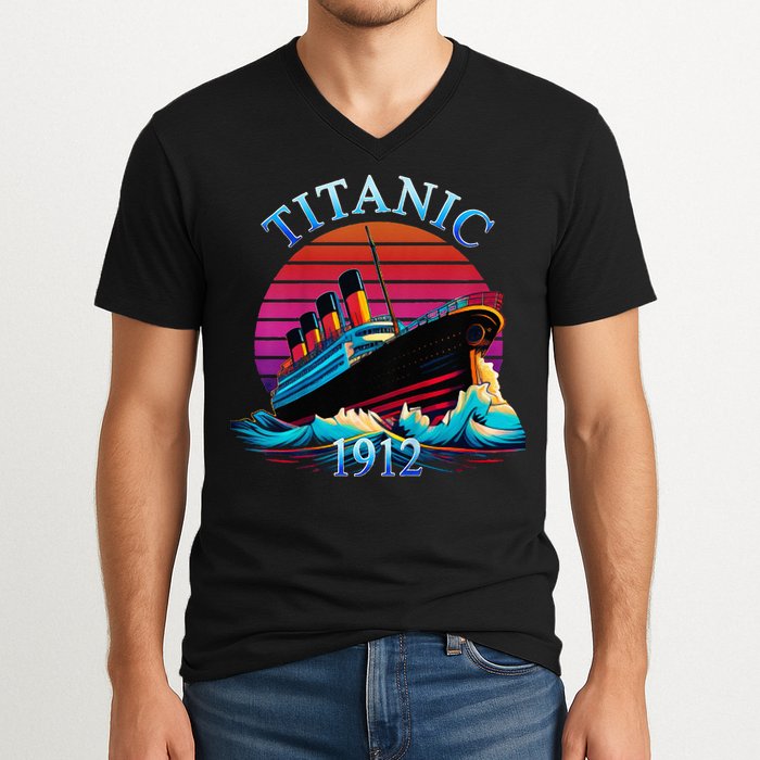 TITANIC 1912 HISTORY COMMEMORATIVE V-Neck T-Shirt