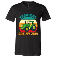 Kids Tractor Funny Boy Tractors Are My Jam V-Neck T-Shirt