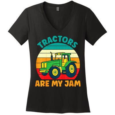 Kids Tractor Funny Boy Tractors Are My Jam Women's V-Neck T-Shirt