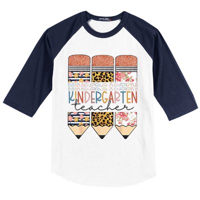 Kindergarten Teacher Funny Leopard Pencil Back To School Baseball Sleeve Shirt