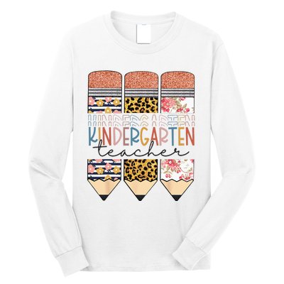 Kindergarten Teacher Funny Leopard Pencil Back To School Long Sleeve Shirt