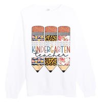 Kindergarten Teacher Funny Leopard Pencil Back To School Premium Crewneck Sweatshirt