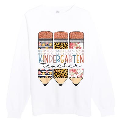 Kindergarten Teacher Funny Leopard Pencil Back To School Premium Crewneck Sweatshirt