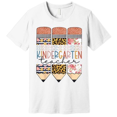 Kindergarten Teacher Funny Leopard Pencil Back To School Premium T-Shirt