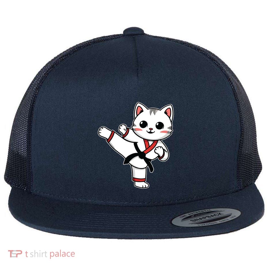 Karate Taekwondo Funny Cat Jiu Jitsu Women Girl Mma Flat Bill Trucker Hat