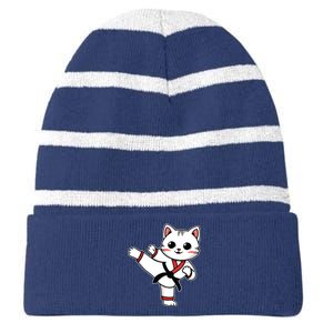 Karate Taekwondo Funny Cat Jiu Jitsu Women Girl Mma Striped Beanie with Solid Band