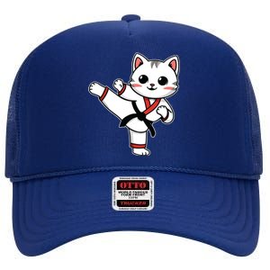 Karate Taekwondo Funny Cat Jiu Jitsu Women Girl Mma High Crown Mesh Back Trucker Hat