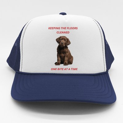 Keeping The Floors Clean One Bite At A Time. Lab Puppy. Trucker Hat