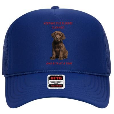 Keeping The Floors Clean One Bite At A Time. Lab Puppy. High Crown Mesh Back Trucker Hat