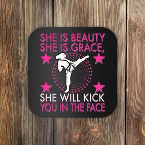 Karate Taekwondo Girl Wo Karate Kick Coaster