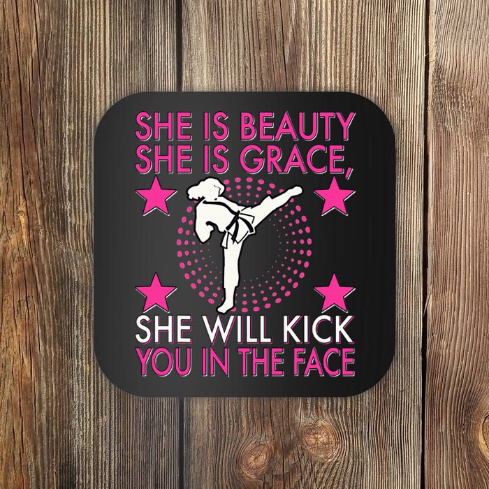 Karate Taekwondo Girl Wo Karate Kick Coaster