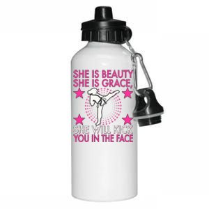 Karate Taekwondo Girl Wo Karate Kick Aluminum Water Bottle