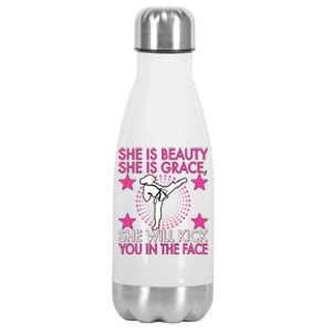 Karate Taekwondo Girl Wo Karate Kick Stainless Steel Insulated Water Bottle