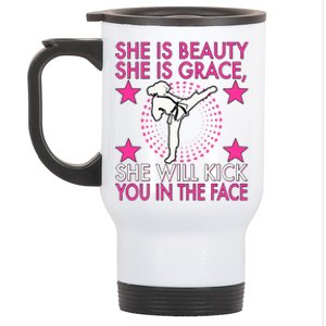 Karate Taekwondo Girl Wo Karate Kick Stainless Steel Travel Mug