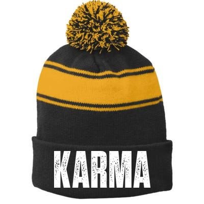 Karma Trending Graphic Tee Stripe Pom Pom Beanie