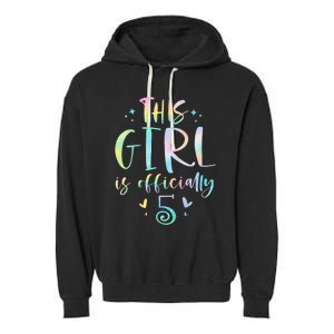 K.i.d.s This Girl Is Officially 5 Five Year Old 5th Birthday Girl Garment-Dyed Fleece Hoodie