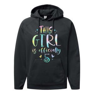 K.i.d.s This Girl Is Officially 5 Five Year Old 5th Birthday Girl Performance Fleece Hoodie