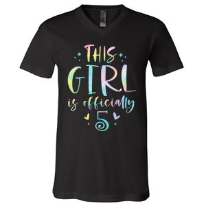 K.i.d.s This Girl Is Officially 5 Five Year Old 5th Birthday Girl V-Neck T-Shirt