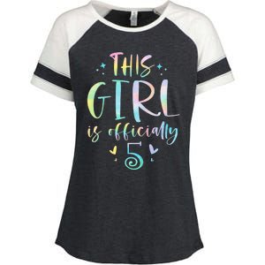 K.i.d.s This Girl Is Officially 5 Five Year Old 5th Birthday Girl Enza Ladies Jersey Colorblock Tee