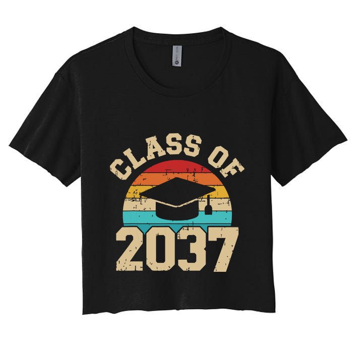 Kindergarten To Graduation Class Of 2037 Grow With Me Women's Crop Top Tee