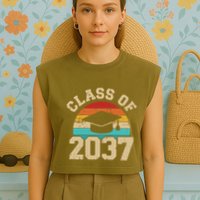 Kindergarten To Graduation Class Of 2037 Grow With Me Garment-Dyed Women's Muscle Tee