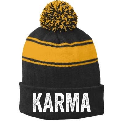 Karma Trending Graphic Tee Stripe Pom Pom Beanie