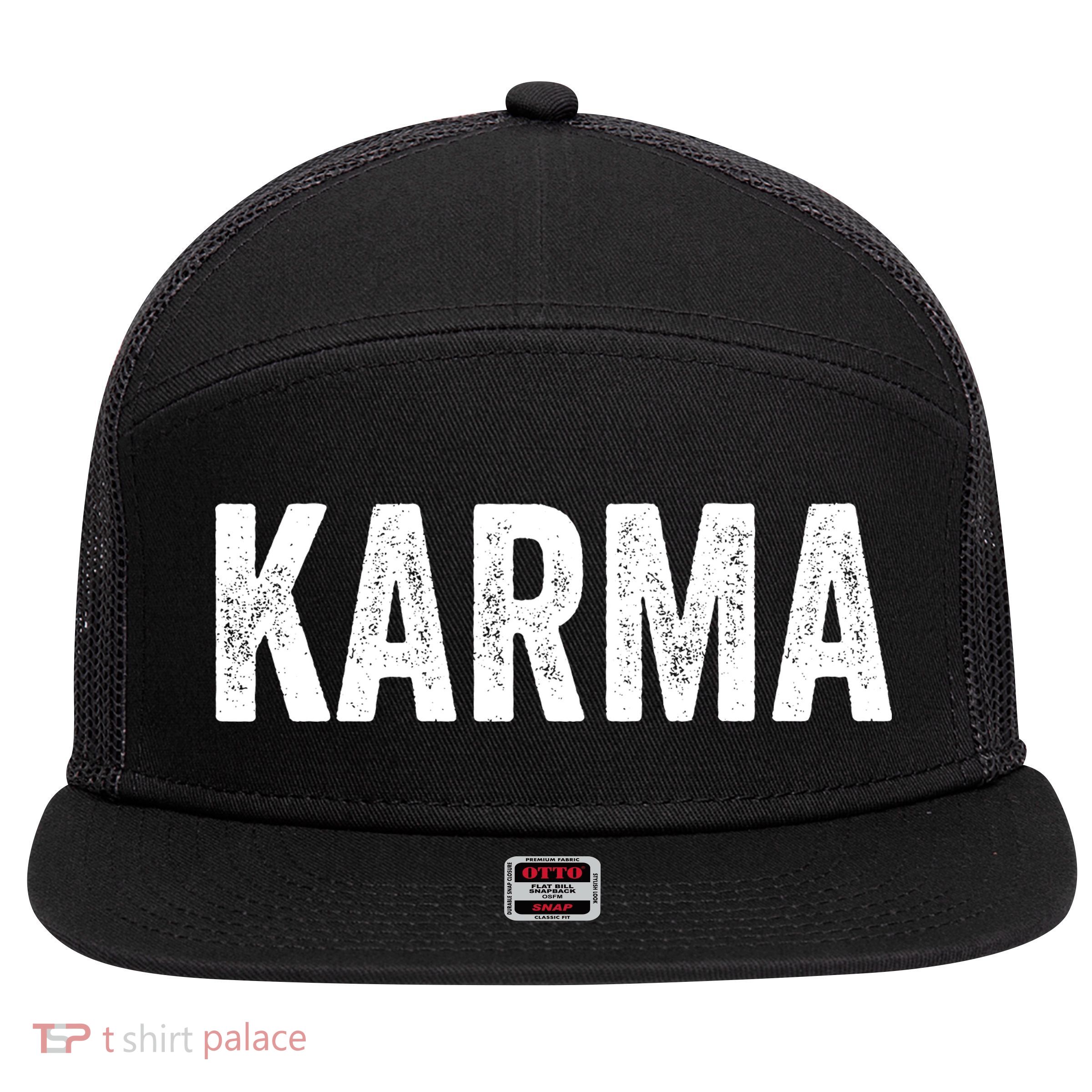 Karma Trending Graphic Tee 7 Panel Mesh Trucker Snapback Hat
