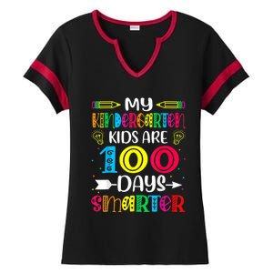 Kindergarten Teacher Gift 100 Days Smarter 100th Day Of School Ladies Halftime Notch Neck Tee