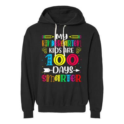 Kindergarten Teacher Gift 100 Days Smarter 100th Day Of School Garment-Dyed Fleece Hoodie
