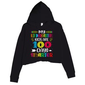 Kindergarten Teacher Gift 100 Days Smarter 100th Day Of School Crop Fleece Hoodie