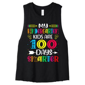 Kindergarten Teacher Gift 100 Days Smarter 100th Day Of School Women's Racerback Cropped Tank