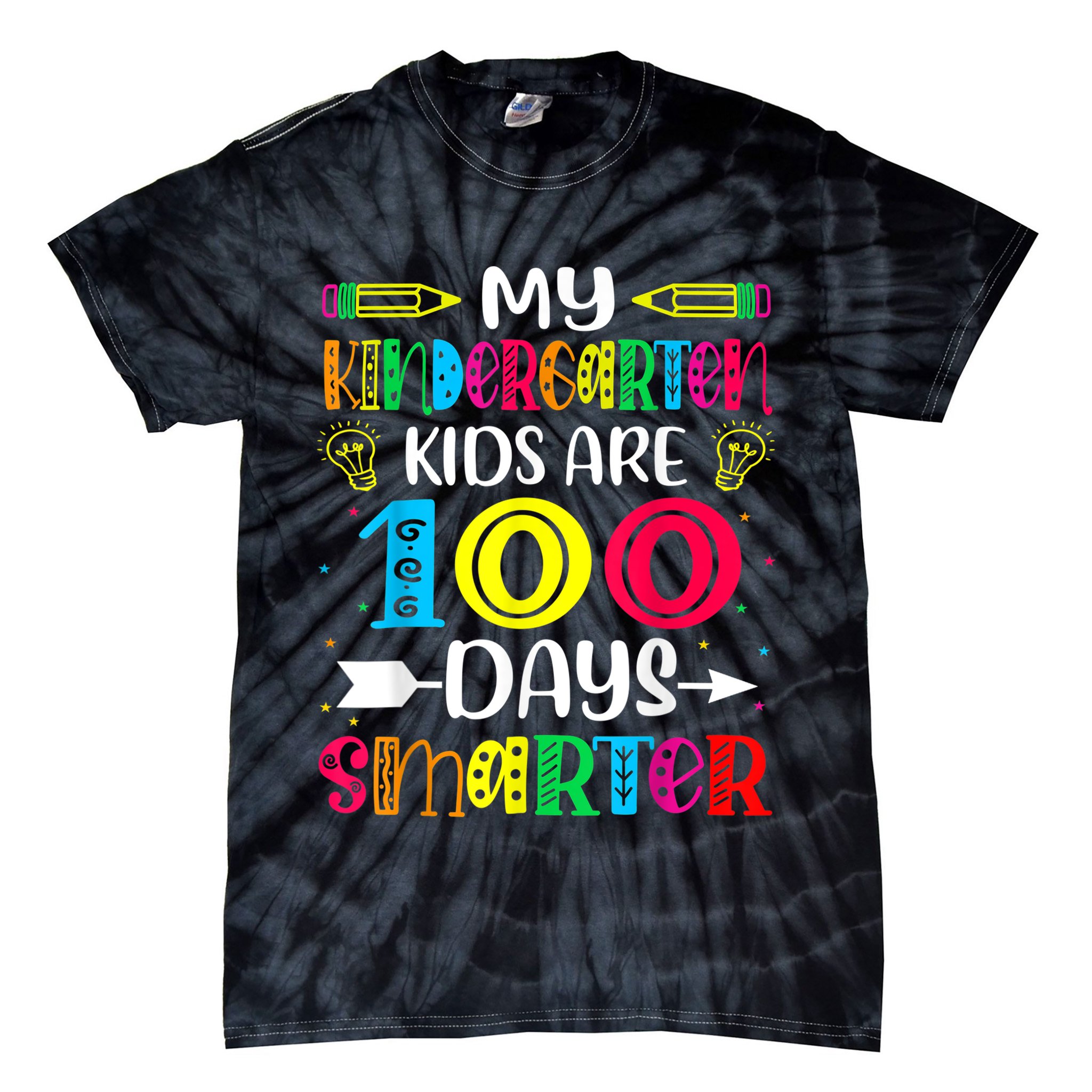 Kindergarten Teacher Gift 100 Days Smarter 100th Day Of School Tie-Dye T-Shirt