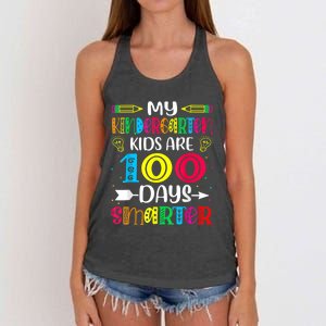 Kindergarten Teacher Gift 100 Days Smarter 100th Day Of School Women's Knotted Racerback Tank