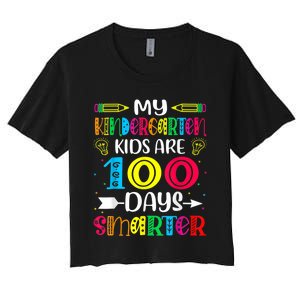 Kindergarten Teacher Gift 100 Days Smarter 100th Day Of School Women's Crop Top Tee