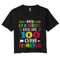 Kindergarten Teacher Gift 100 Days Smarter 100th Day Of School Women's Crop Top Tee