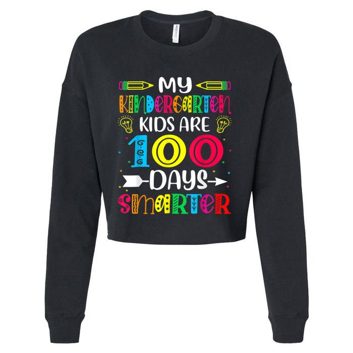 Kindergarten Teacher Gift 100 Days Smarter 100th Day Of School Cropped Pullover Crew