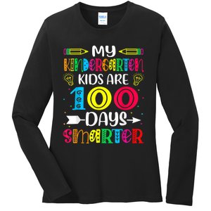 Kindergarten Teacher Gift 100 Days Smarter 100th Day Of School Ladies Long Sleeve Shirt