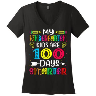 Kindergarten Teacher Gift 100 Days Smarter 100th Day Of School Women's V-Neck T-Shirt