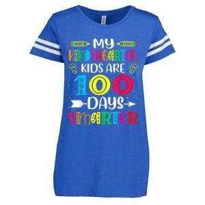 Kindergarten Teacher Gift 100 Days Smarter 100th Day Of School Enza Ladies Jersey Football T-Shirt