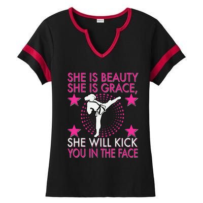 Karate Taekwondo Girl Women Karate Kick Ladies Halftime Notch Neck Tee