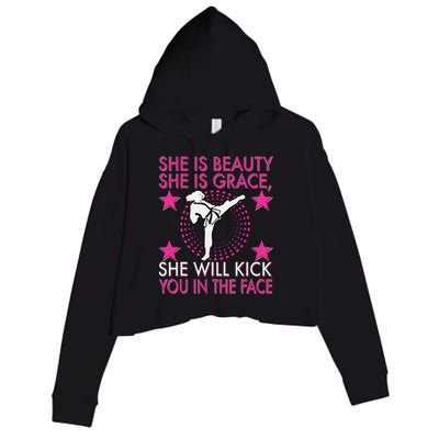 Karate Taekwondo Girl Women Karate Kick Crop Fleece Hoodie