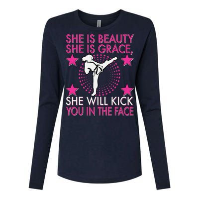 Karate Taekwondo Girl Women Karate Kick Womens Cotton Relaxed Long Sleeve T-Shirt