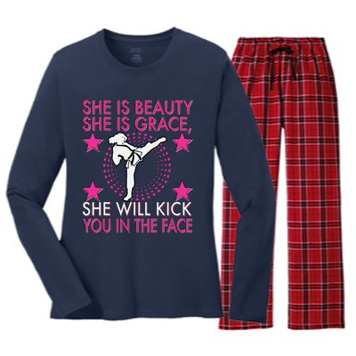 Karate Taekwondo Girl Women Karate Kick Women's Long Sleeve Flannel Pajama Set 