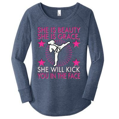 Karate Taekwondo Girl Women Karate Kick Women's Perfect Tri Tunic Long Sleeve Shirt