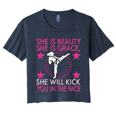 Karate Taekwondo Girl Women Karate Kick Women's Crop Top Tee