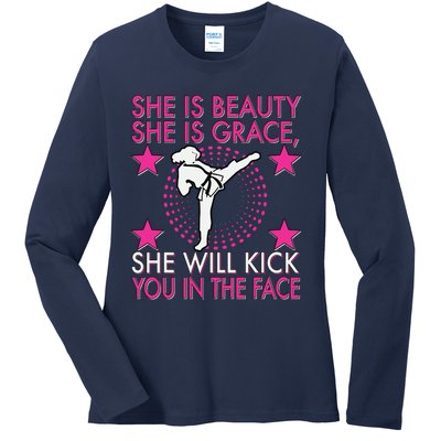 Karate Taekwondo Girl Women Karate Kick Ladies Long Sleeve Shirt